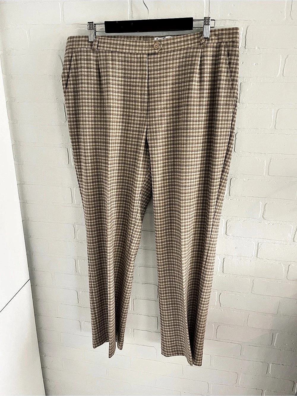 Frankenwalder Collection Comfort Fit Plaid Trousers in Brown & White Size 46